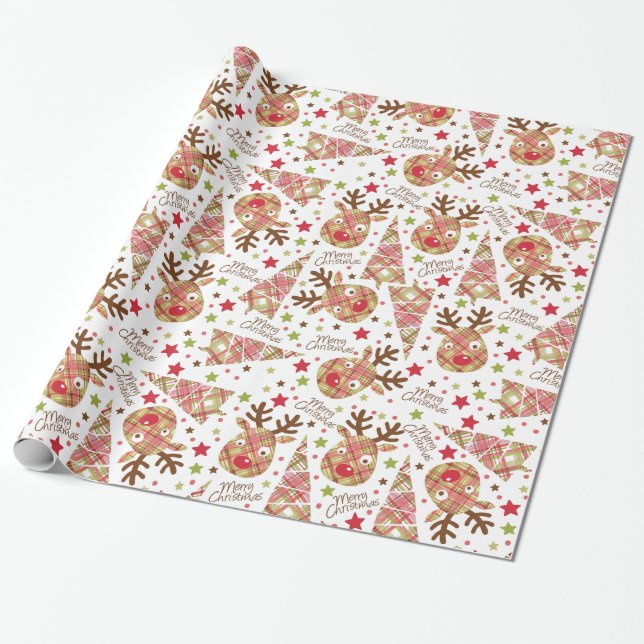 Cute Patchwork Merry Christmas Wrapping Paper (Unrolled)