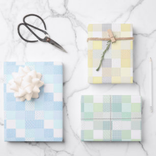 Cute Patchwork Pastel Lemon, Blue and Green Wrapping Paper Sheet