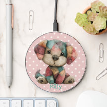 Cute Patchwork Puppy | Personalised Pink Polka Dot