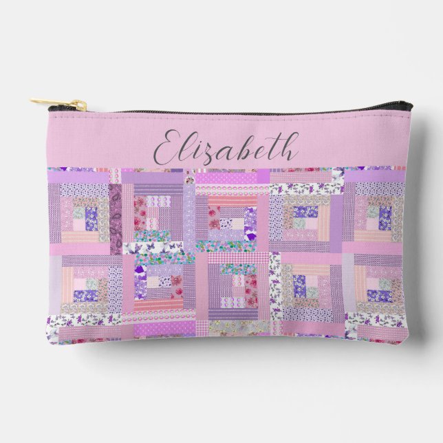 Cute Patchwork Quilting Themed Custom Project Accessory Pouch (Front)