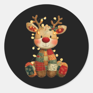 Cute Patchwork Reindeer Christmas Xmas Men Women K Classic Round Sticker