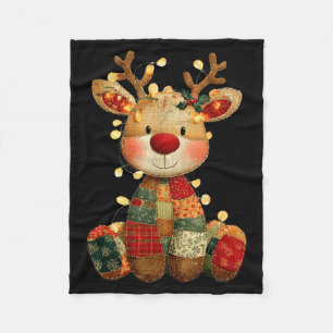 Cute Patchwork Reindeer Christmas Xmas Men Women K Fleece Blanket