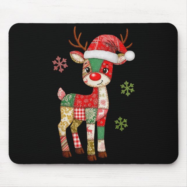 Cute Patchwork Reindeer Christmas Xmas Men Women K Mouse Pad (Front)