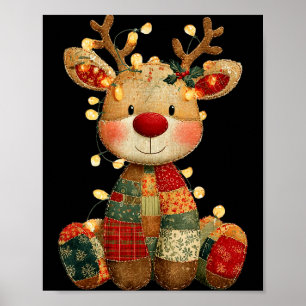 Cute Patchwork Reindeer Christmas Xmas Men Women K Poster