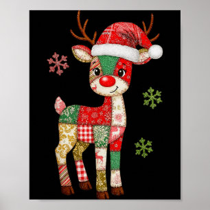 Cute Patchwork Reindeer Christmas Xmas Men Women K Poster