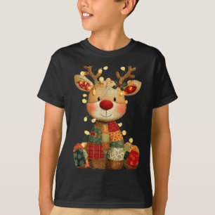 Cute Patchwork Reindeer Christmas Xmas Men Women K T-Shirt