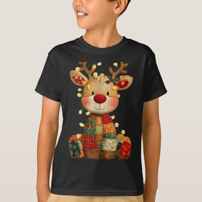 Cute Patchwork Reindeer Christmas Xmas Men Women K T-Shirt (Front)