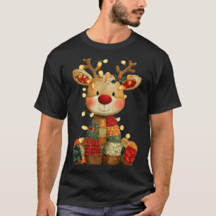 Cute Patchwork Reindeer Christmas Xmas Men Women K T-Shirt