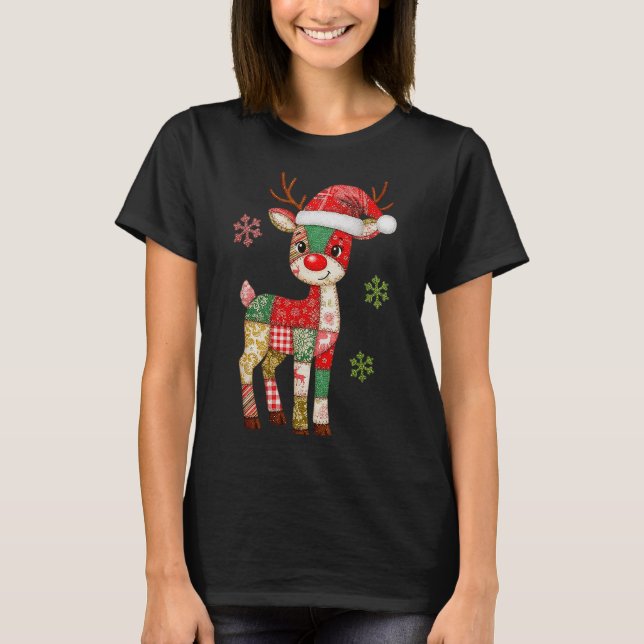 Cute Patchwork Reindeer Christmas Xmas Men Women K T-Shirt (Front)