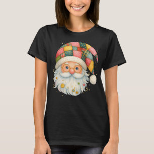 Cute Patchwork Santa Claus Christmas Hat T-Shirt