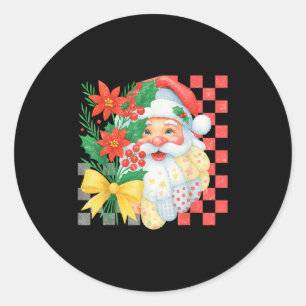 Cute Patchwork Santa Claus Christmas Holiday Women Classic Round Sticker