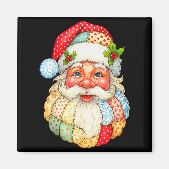 Cute Patchwork Santa Claus Christmas Xmas Men Wome Magnet (Front)