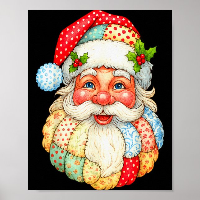 Cute Patchwork Santa Claus Christmas Xmas Men Wome Poster (Front)