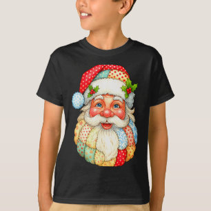Cute Patchwork Santa Claus Christmas Xmas Men Wome T-Shirt