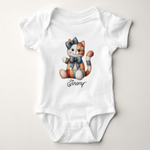 Cute Patchwork Smiling Cat Baby Bodysuit