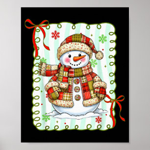 Cute Patchwork Snowman Bow Christmas Xmas Men Wome Poster