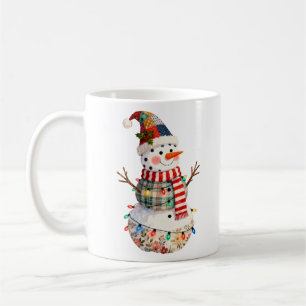 Cute Patchwork Snowman Christmas Lights Holiday Coffee Mug