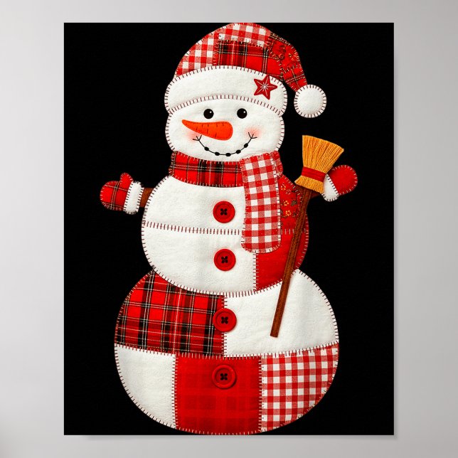 Cute Patchwork Snowman Christmas Xmas Men Women Ki Poster (Front)