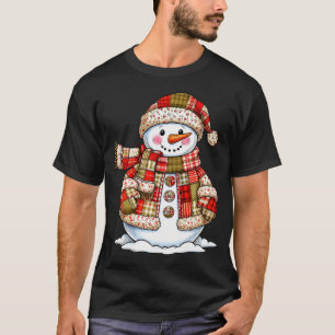 Cute Patchwork Snowman Merry Christmas Xmas Holida T-Shirt