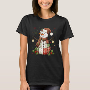 Cute Patchwork Snowman Merry Christmas Xmas Holida T-Shirt