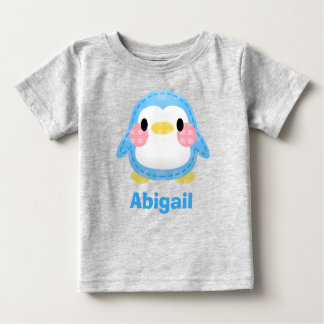 Cute Patchwork Style Penguin Art Personalised Baby T-Shirt
