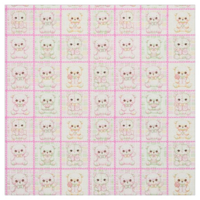 Cute Patchwork Teddy Bear Quilt Seamless Fabric (Swatch)