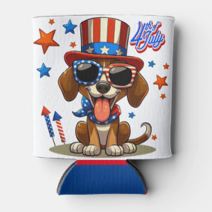 Cute, patriotic 4th of  July dog/puppy Can Cooler