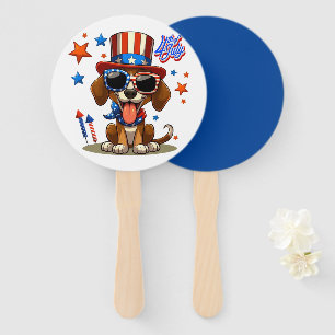 Cute, patriotic 4th of  July dog/puppy Hand Fan