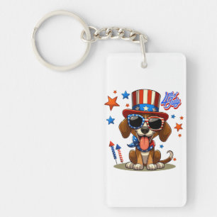 Cute, patriotic 4th of July dog/puppy Key Ring