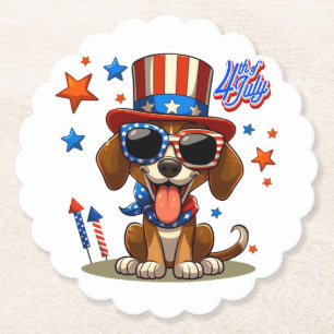 Cute, patriotic 4th of  July dog/puppy Paper Coaster