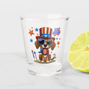 Cute, patriotic 4th of  July dog/puppy Shot Glass