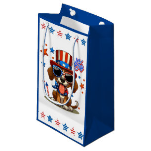 Cute, patriotic 4th of  July dog/puppy Small Gift Bag