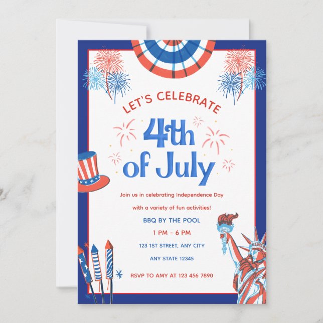 Cute Patriotic 4th of July Invitation (Front)