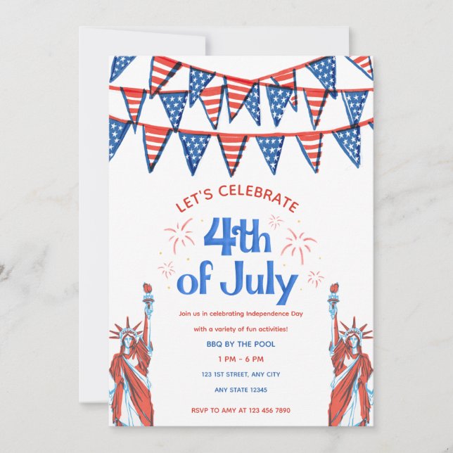 Cute Patriotic 4th of July Invitation (Front)