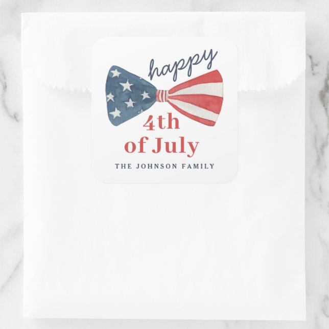 Cute Patriotic American Bow Happy 4th of July  Square Sticker (Bag)