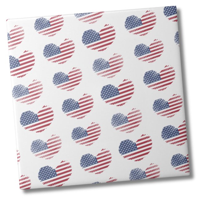 Cute Patriotic American Flag Ceramic Tile (Cute Patriotic American Flag Rustic Heart Pattern Ceramic Tile)