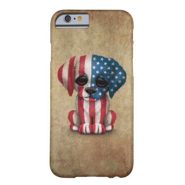 Cute Patriotic American Flag Puppy Dog, Rough Case-Mate iPhone Case (Back)