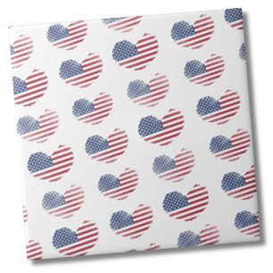 Cute Patriotic American Flag Rustic Heart Pattern Ceramic Tile