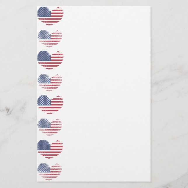 Cute Patriotic American Flag Stationery (Front)