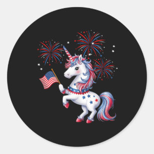 Cute Patriotic Americorn Unicorn Fireworks Girls 4 Classic Round Sticker