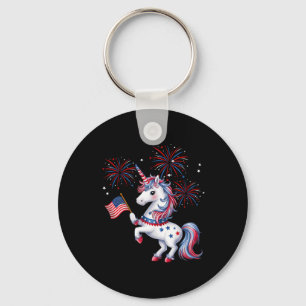 Cute Patriotic Americorn Unicorn Fireworks Girls 4 Key Ring