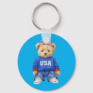 Cute Patriotic Bear Usa 4th Of July Aamerican Key Ring