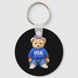 Cute patriotic bear usa 4th of july american key ring
