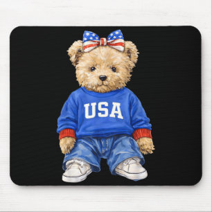 Cute patriotic bear usa 4th of july american mouse pad