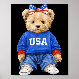 Cute patriotic bear usa 4th of july american poster