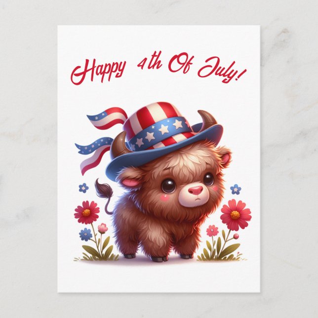 Cute Patriotic Buffalo Forth Of July Postcard (Front)