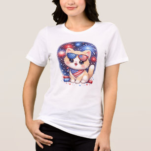 Cute Patriotic Cat 4th of July Kawaii Tri-Blend Shirt