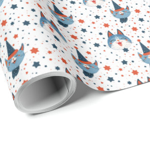 Cute Patriotic Cat Birthday July 4th Stars Wrapping Paper