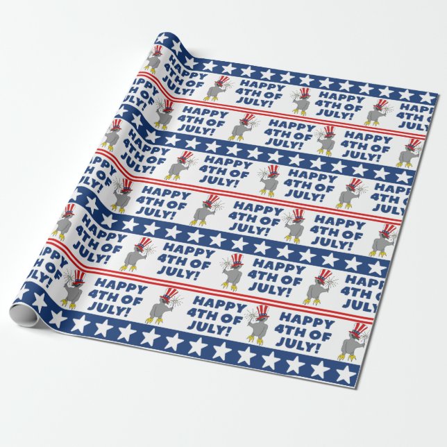 Cute Patriotic Eaglet Happy 4th of July Wrapping Paper (Unrolled)