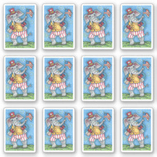 CUTE PATRIOTIC ELEPHANT WAVING AMERICAN FLAG